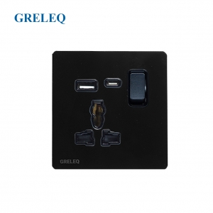 Bộ ổ cắm đơn đa năng kèm hạt USB có đèn Led A8-011SUC-B