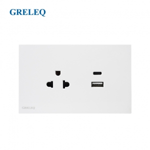 Bộ ổ cắm đơn ba chấu kèm USB và Type C G6-008SUC-W